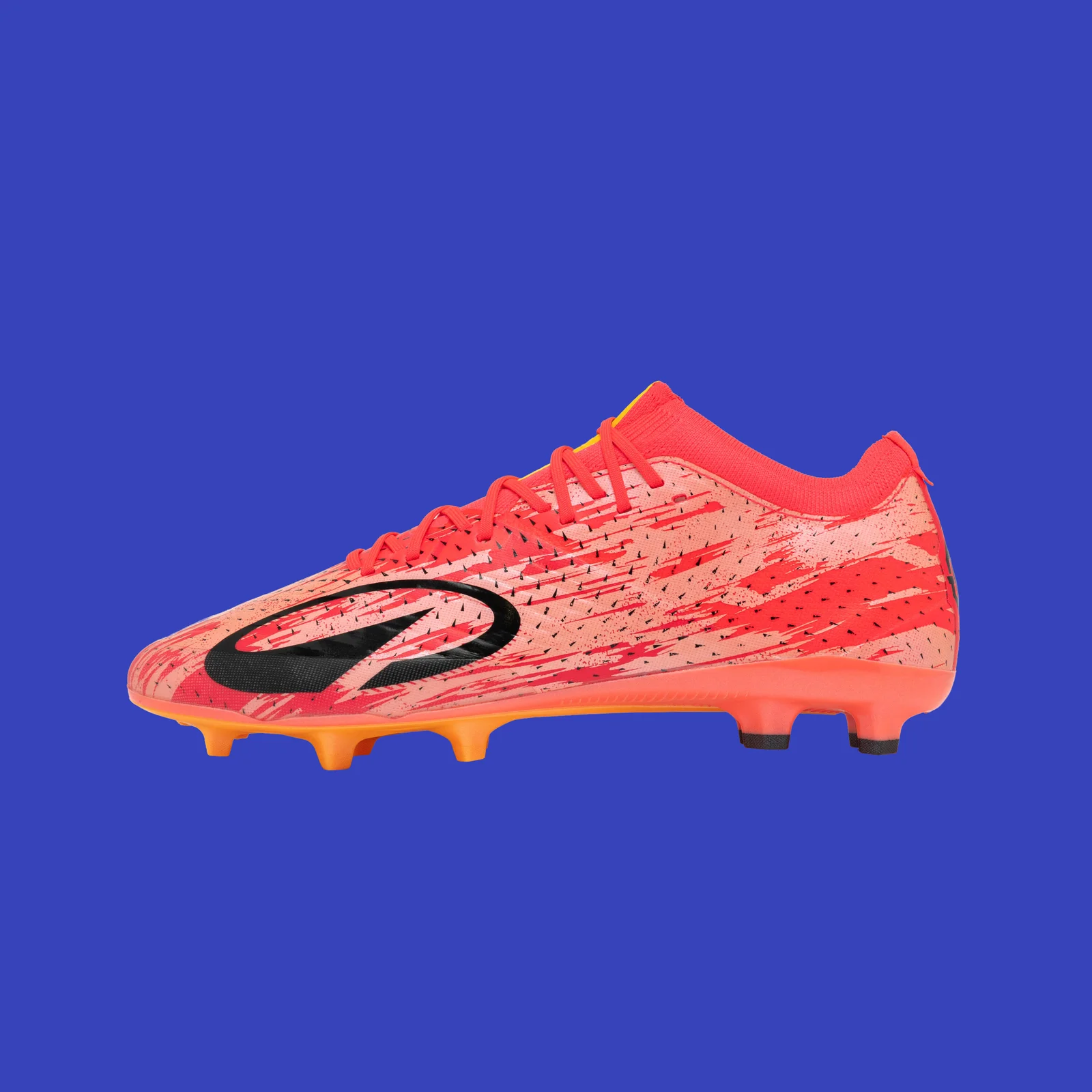 Pink Kipsta CLR Red Storm boot in profile, toe pointing left.