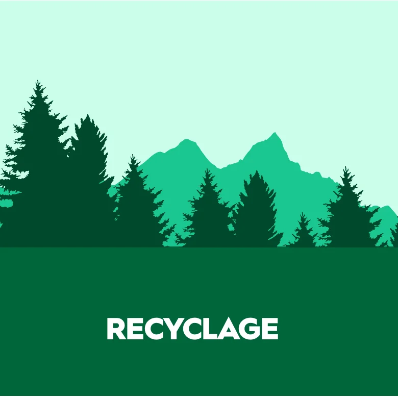 Colour study by Frédéric Dauges for Recycling: mountains and fir trees in green and turquoise.