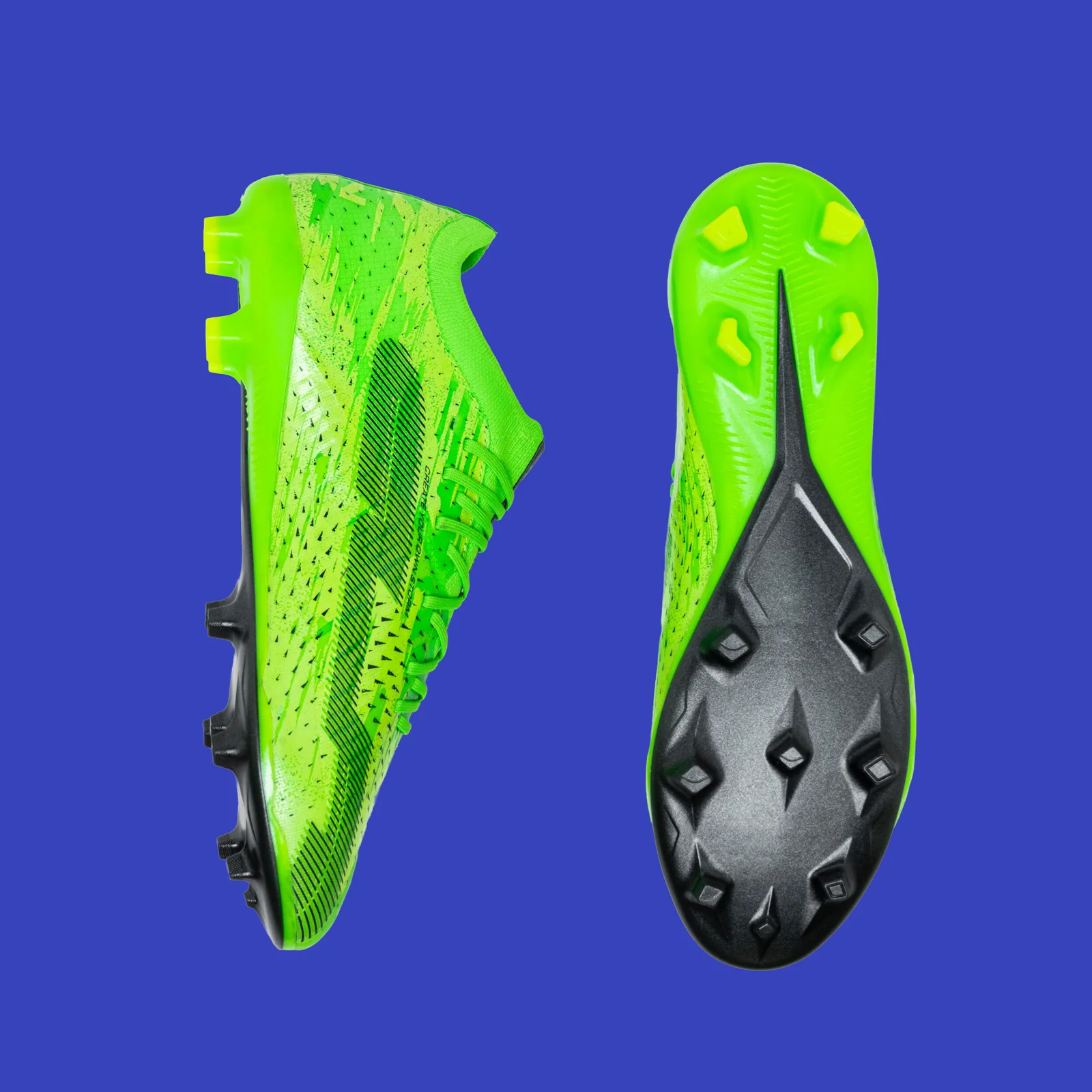 Green Kipsta CLR Green Storm shown in profile and from below, with its black and green outsole.
