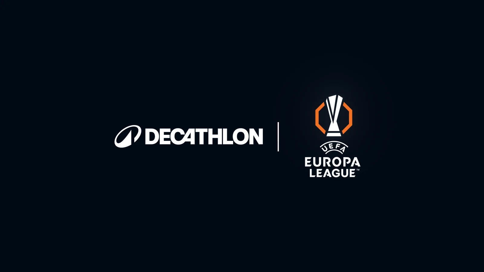 Decathlon signature on the left and the UEFA Europa League logo on the right, separated by a vertical line.