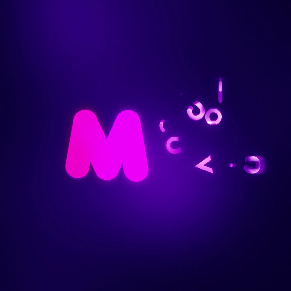 The monogram is formed while the letters remain scattered.