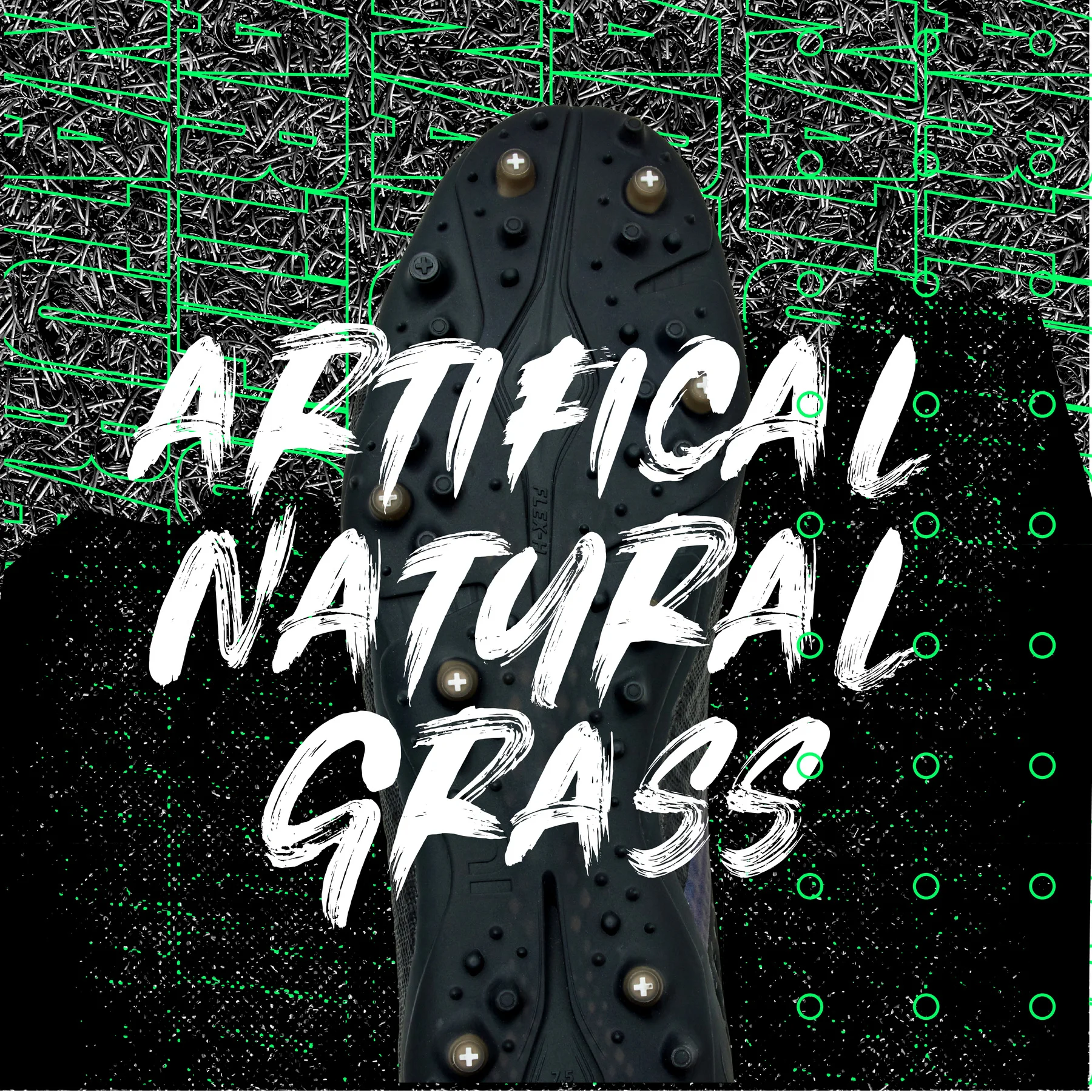 Artificial & Natural Grass words over a green paint stroke.