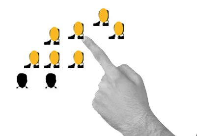 Production storyboard: a hand pointing at members of the crowd.