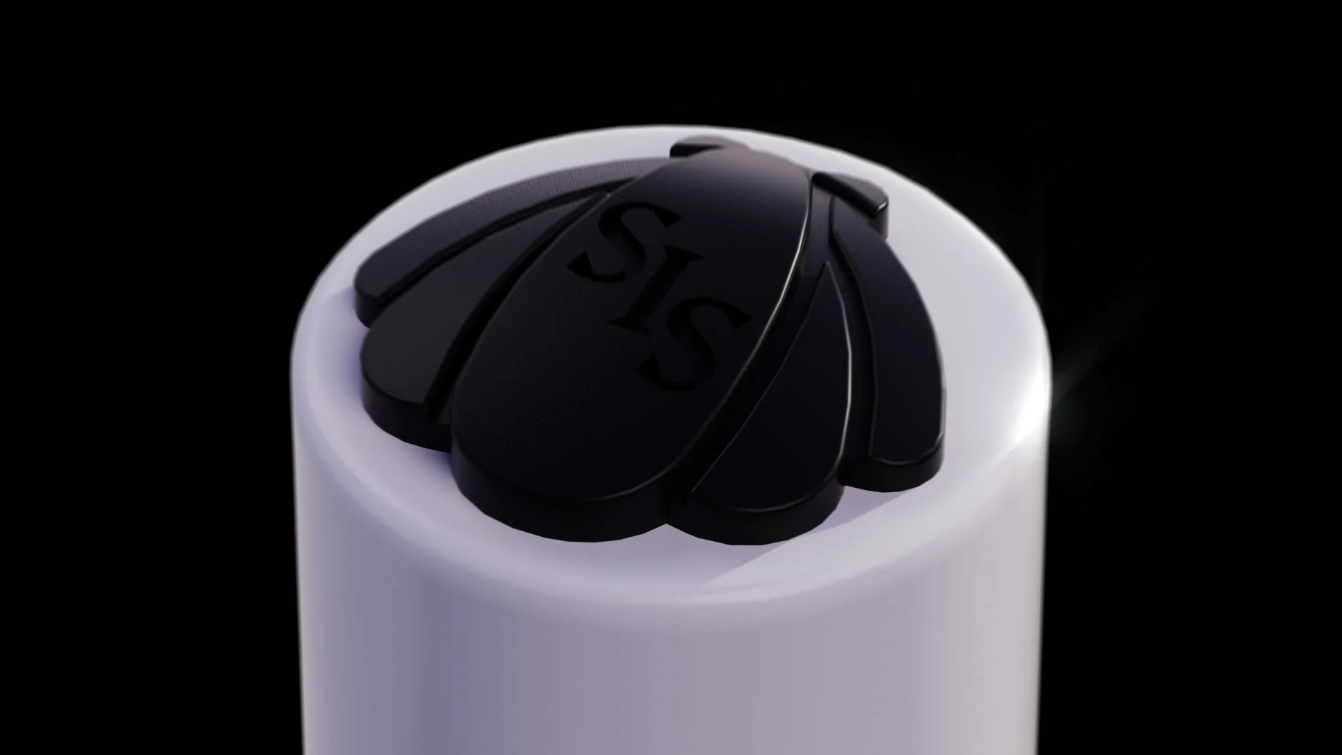 Black SIS-engraved petals on top of the white cap.