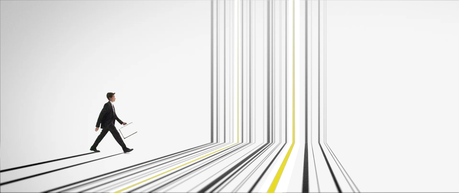 Graphic study: black and yellow lines form a perspective set.