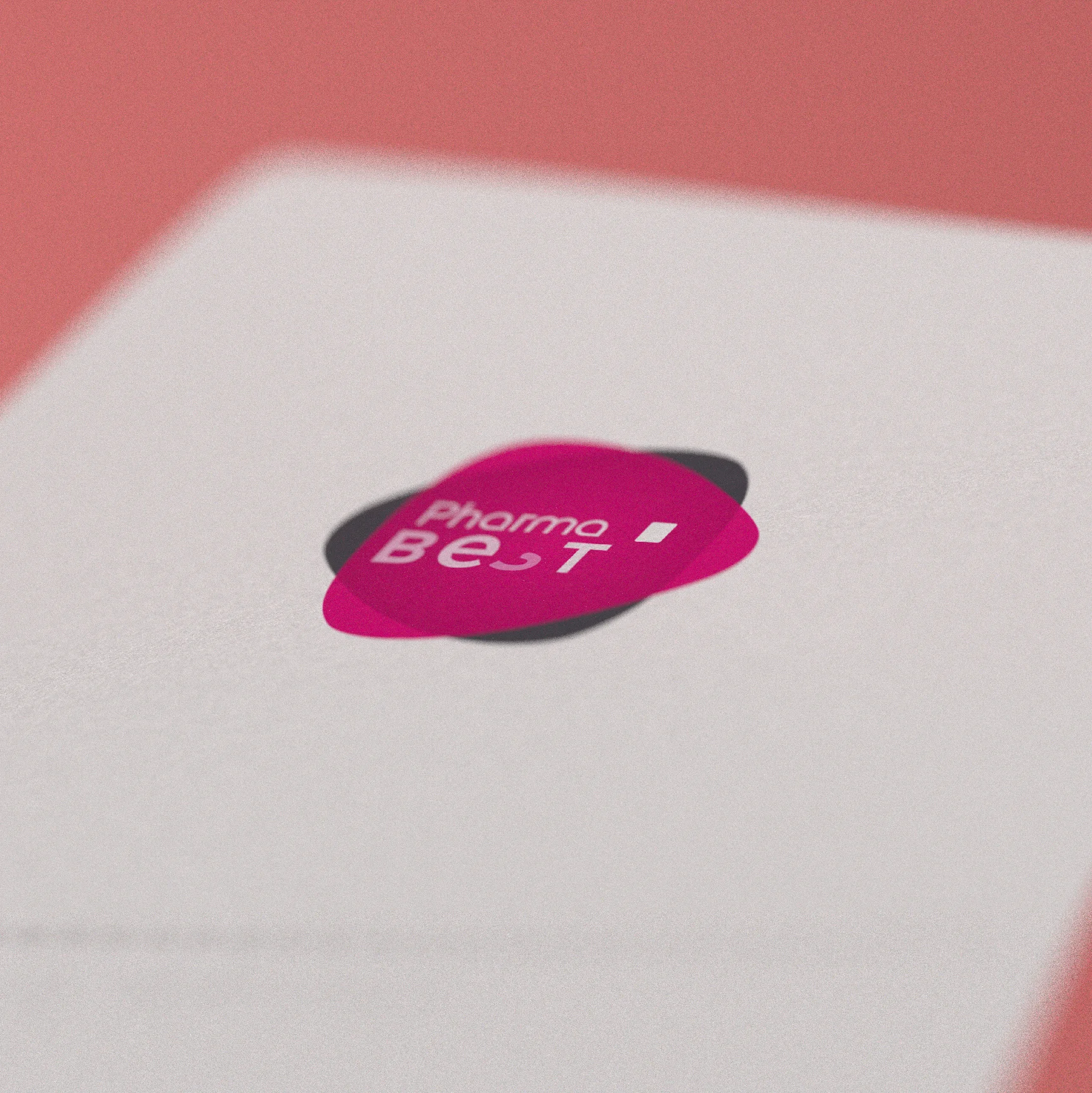 Render study: Pharmabest logo and paper grain in close-up.