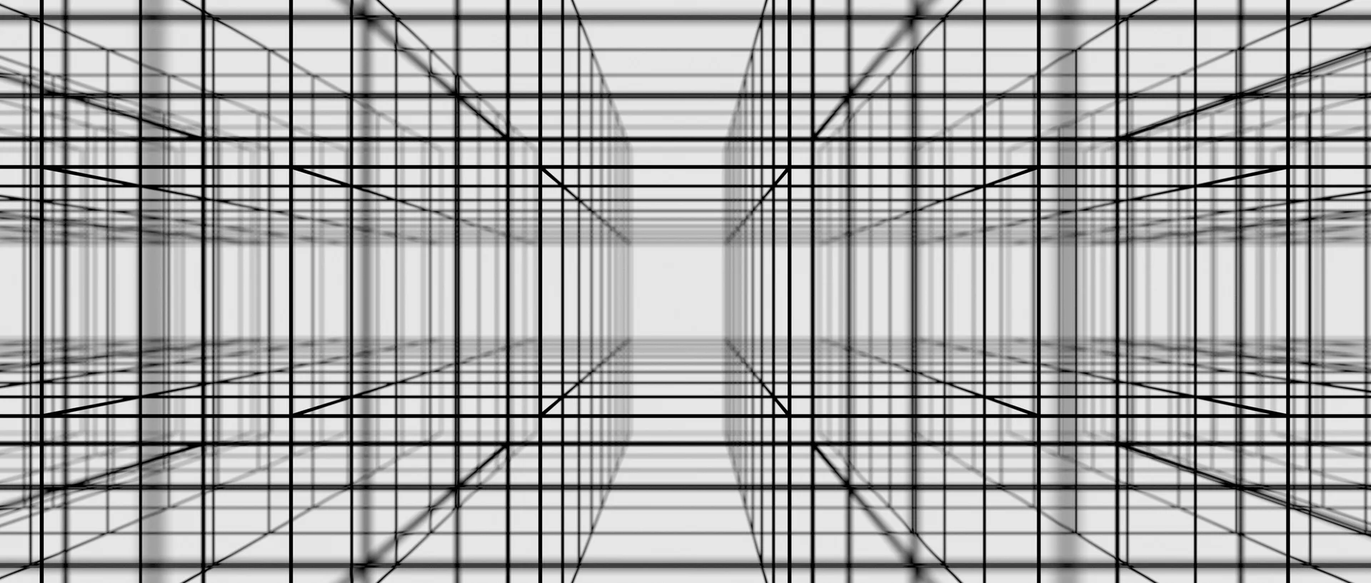 Intermediate Cinema 4D render: a perspective frame structure without the character.