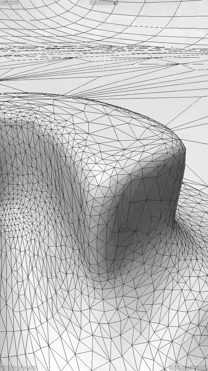C4D viewport frame: the wireframe surface meets the relief of a letter.