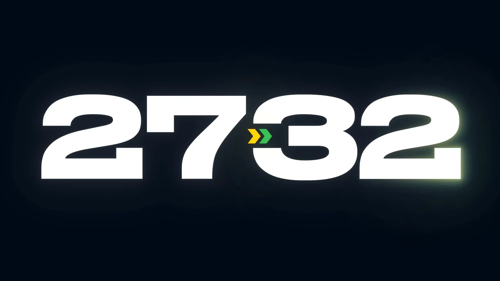 White numbers 27 and 32 on a dark background, separated by yellow and green chevrons.