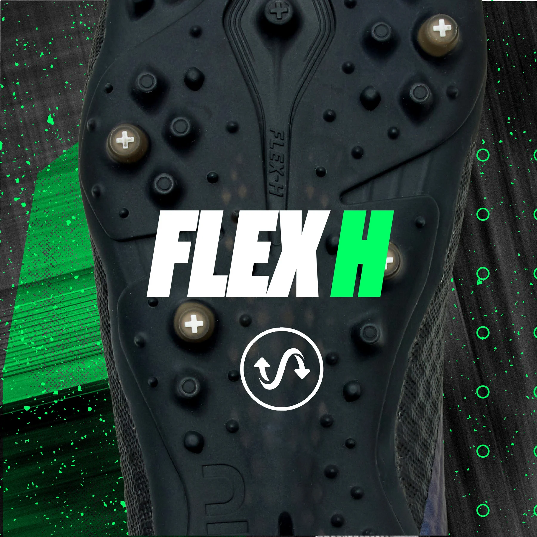 Outsole close-up with an italic Flex H title.