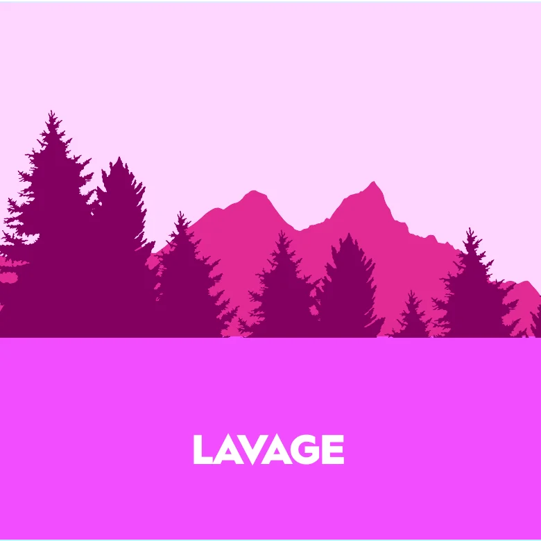 Colour study by Frédéric Dauges for Horse rug cleaning: mountains and fir trees in pink and purple.