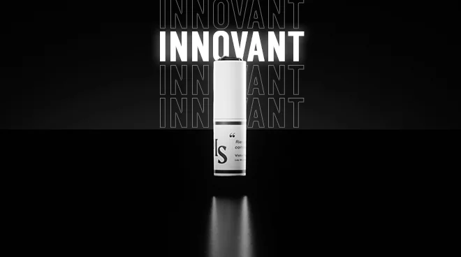 April storyboard: Stick against black beneath vertically repeated INNOVANT (INNOVATIVE) lettering.