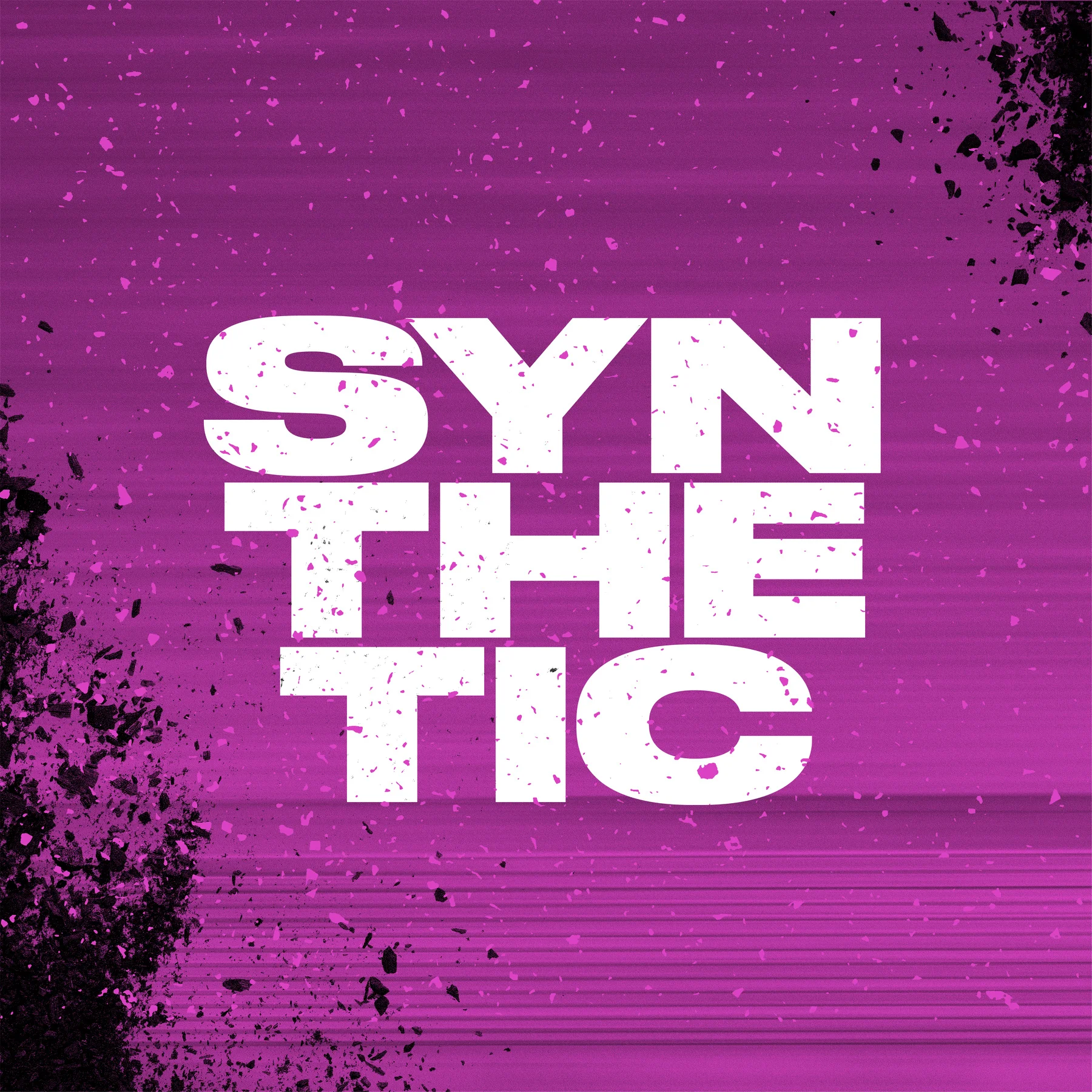Tightly set vertical letters and magenta stripes.