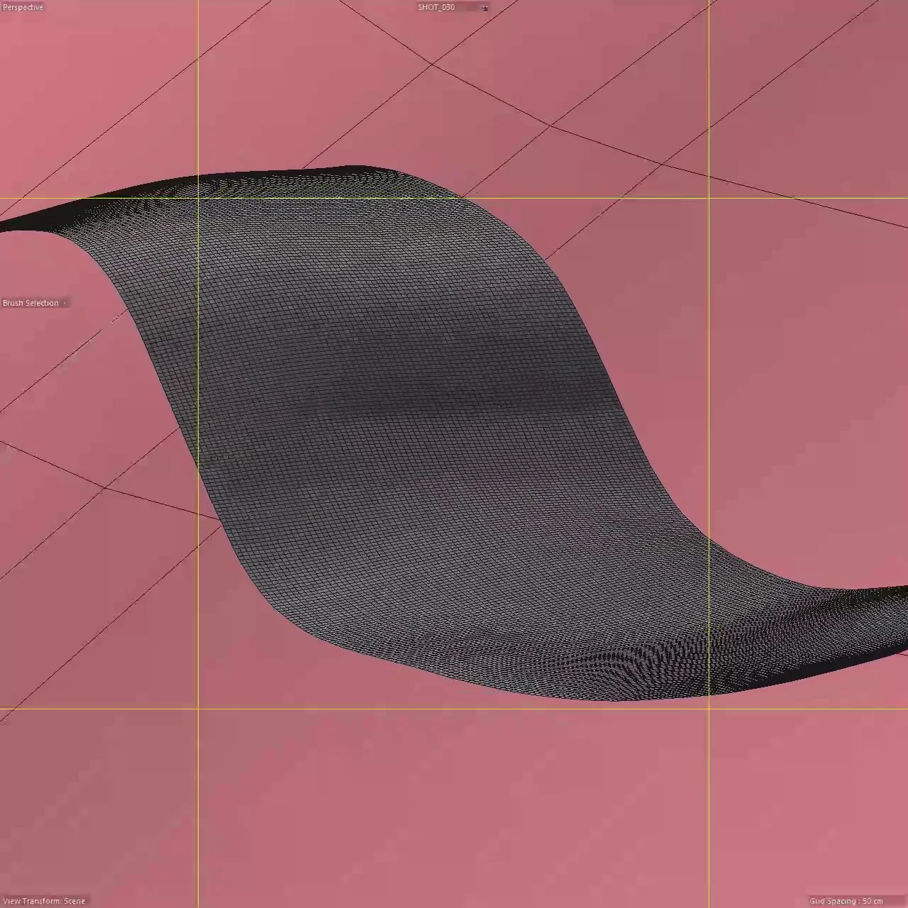Cinema 4D animatic still: the receipt bending in a wireframe view.