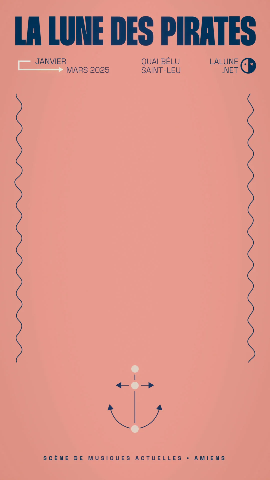 Coral winter background: waves at the edges and an anchor below, with the centre clear for the line-up.