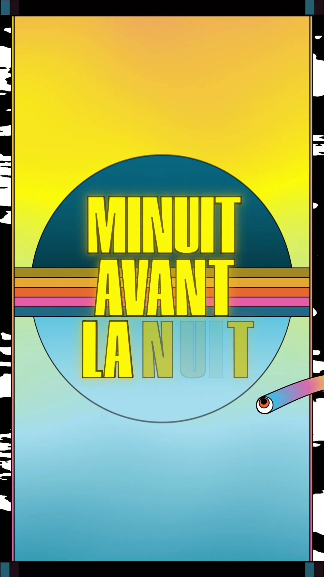 Early in the film: the title takes its place against a still-bright sky.
